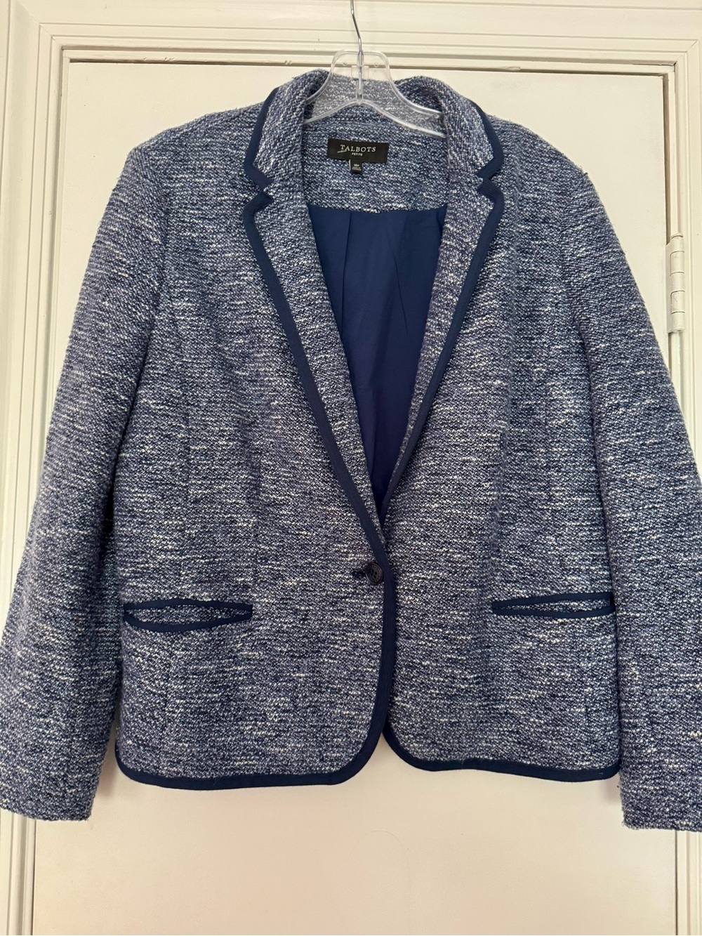 Talbots Women's Blue Tweed Blazer Jacket Size 16P